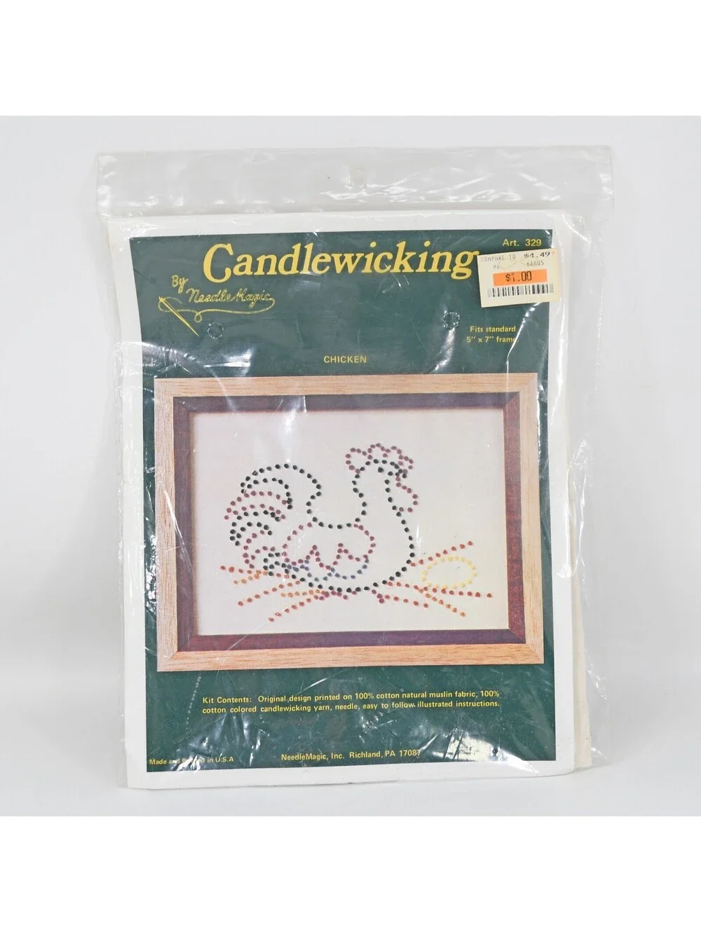Needle Magic Embroidery Kit Chicken Hen Candlewicking 5 x 7 Farmhouse Muslin NEW